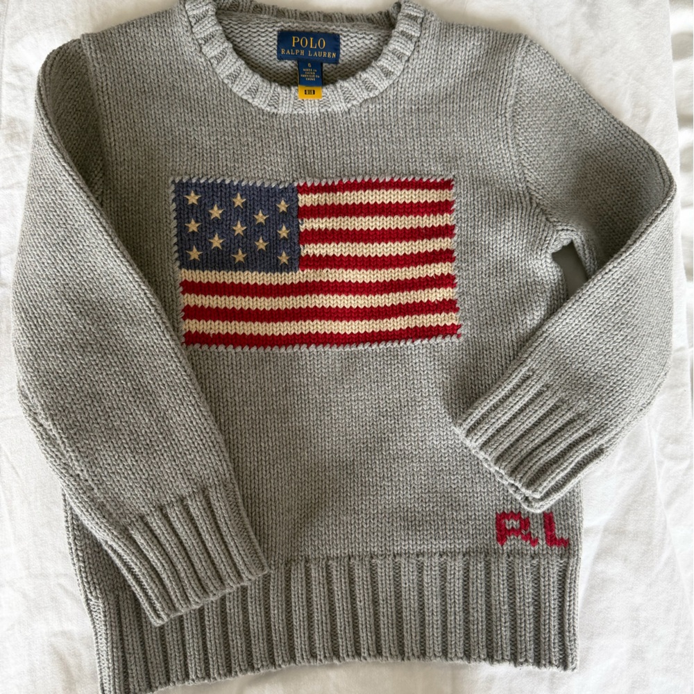 Polo by Ralph Lauren Gray American Flag Crewneck Sweater